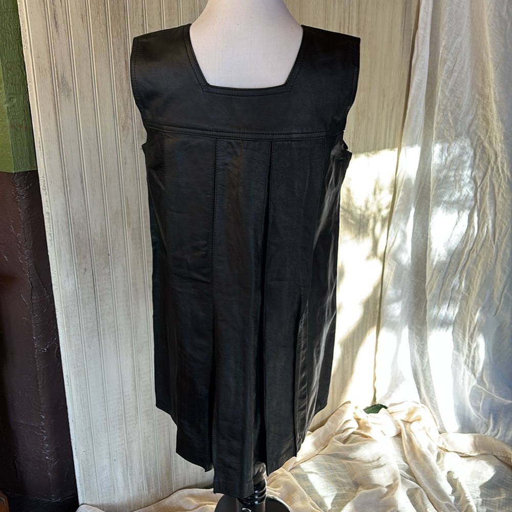 Pleated Genuine Leather Mini Dress, British GameBirds, Medium, EUC, Black - Picture 12 of 14